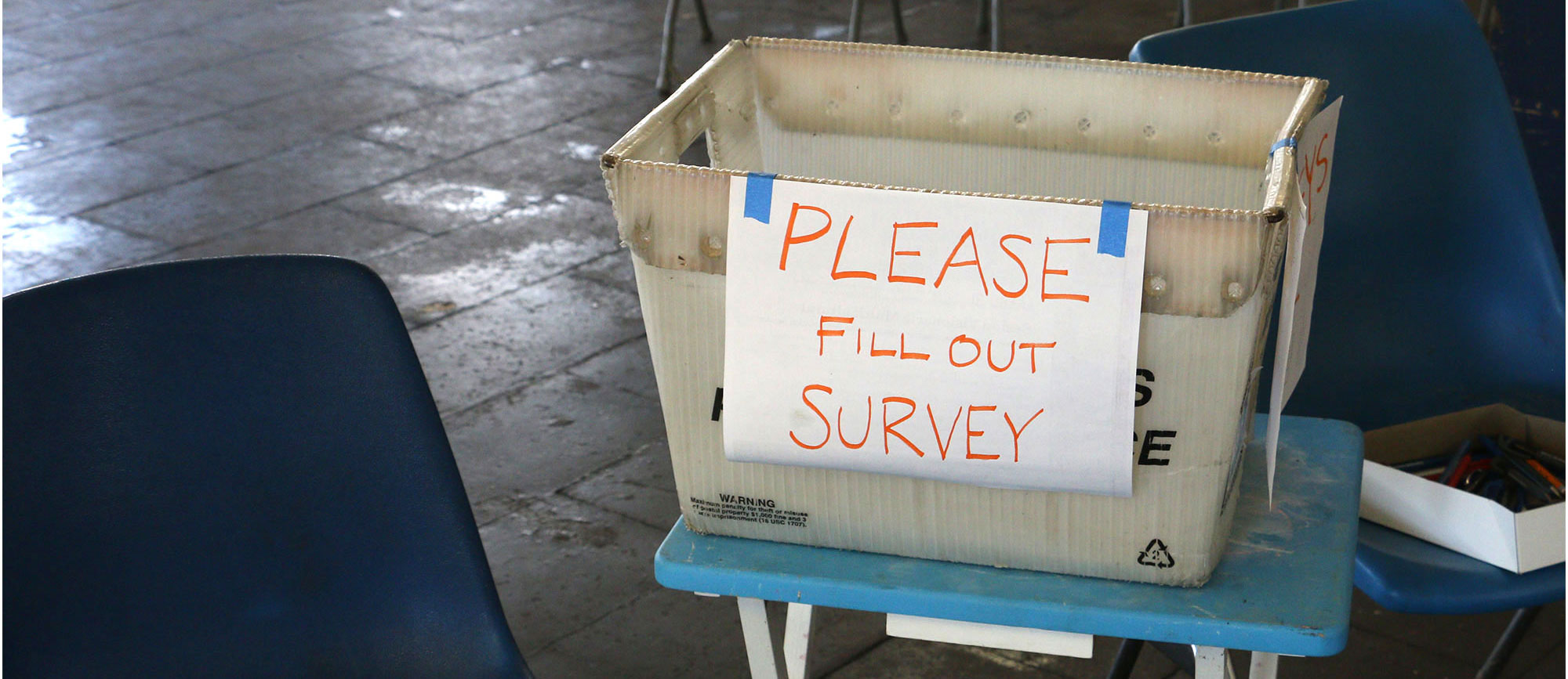 image of a survey collection box on a chair